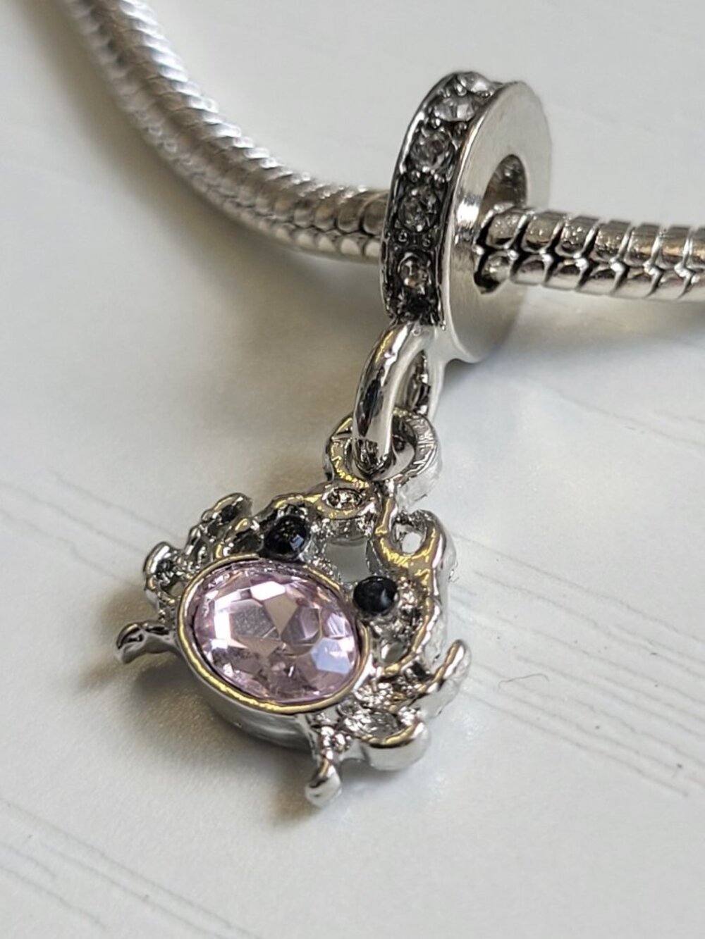 New! For Pandora Charm Bracelet Pastel Pink and Silver Color Crab Dangle Charm